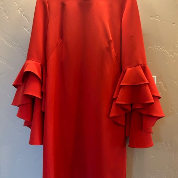 Milly Cady Ruffle Bell Sleeve Dress in Red - Picture 3 of 7